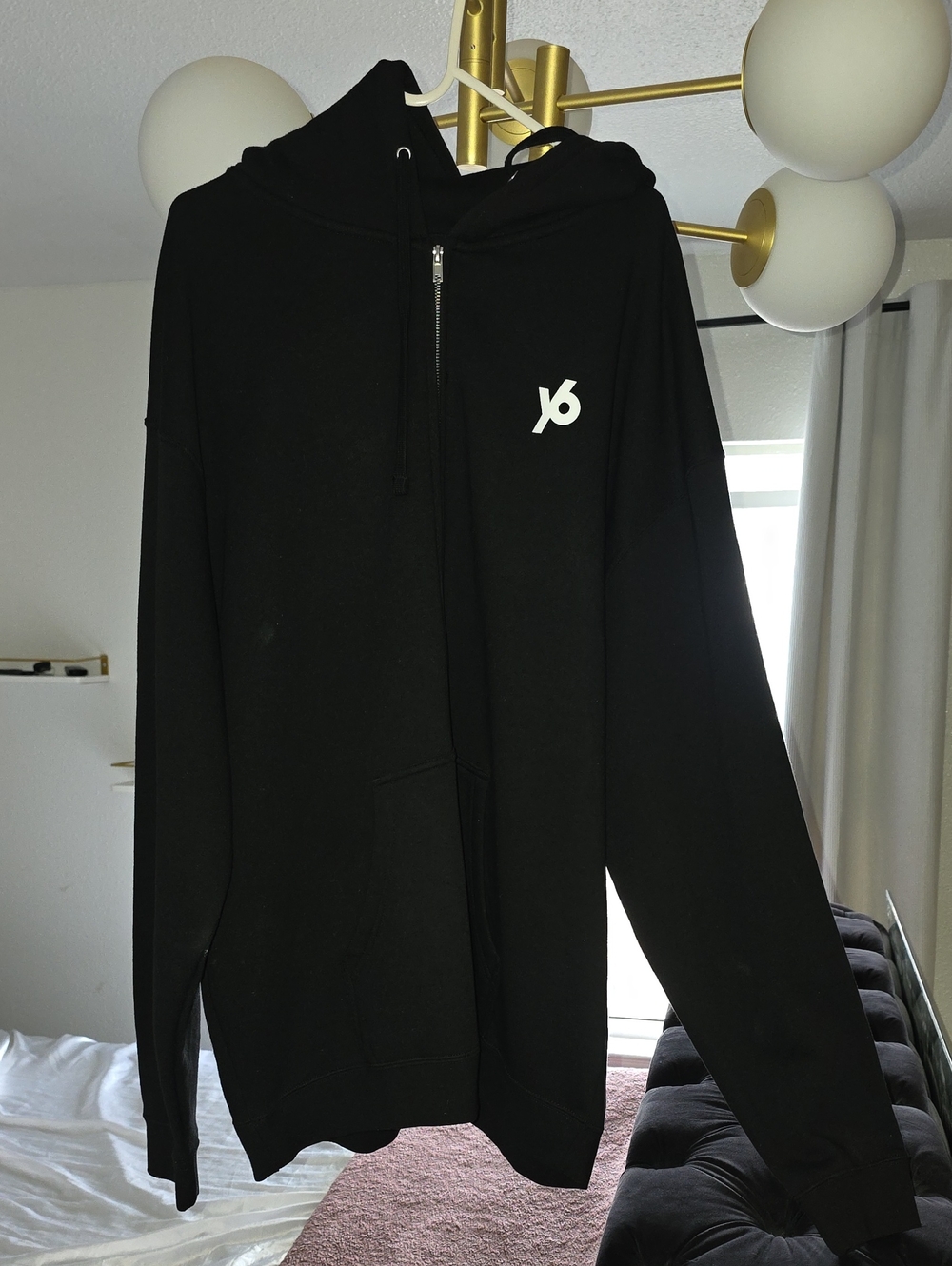 Men's Black Zip-Up Hoodie Sweater with Minimal Logo